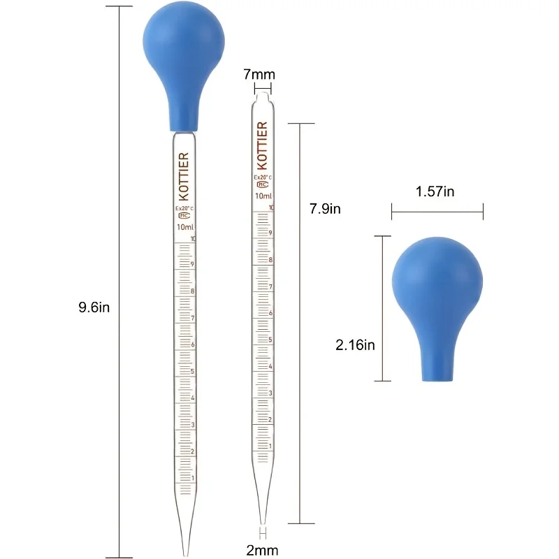 Pipetta da laboratorio per burette graduata in vetro con tappo in gomma grande Asta di agitazione in vetro da 10 ml per il trasferimento Li