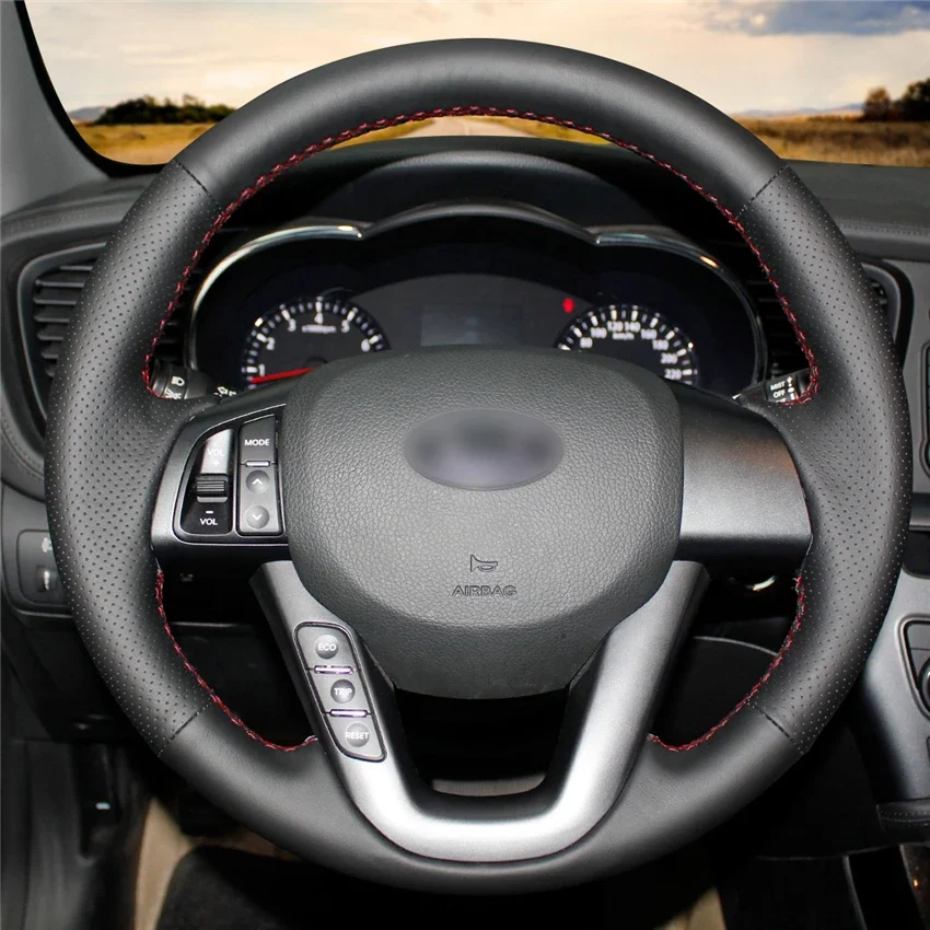

Hand-Stitched Non-slip Durable Black Leather Steering Wheel Cover Wrap for Kia K5 2011 2012 2013 Kia Optima Interior Accessories