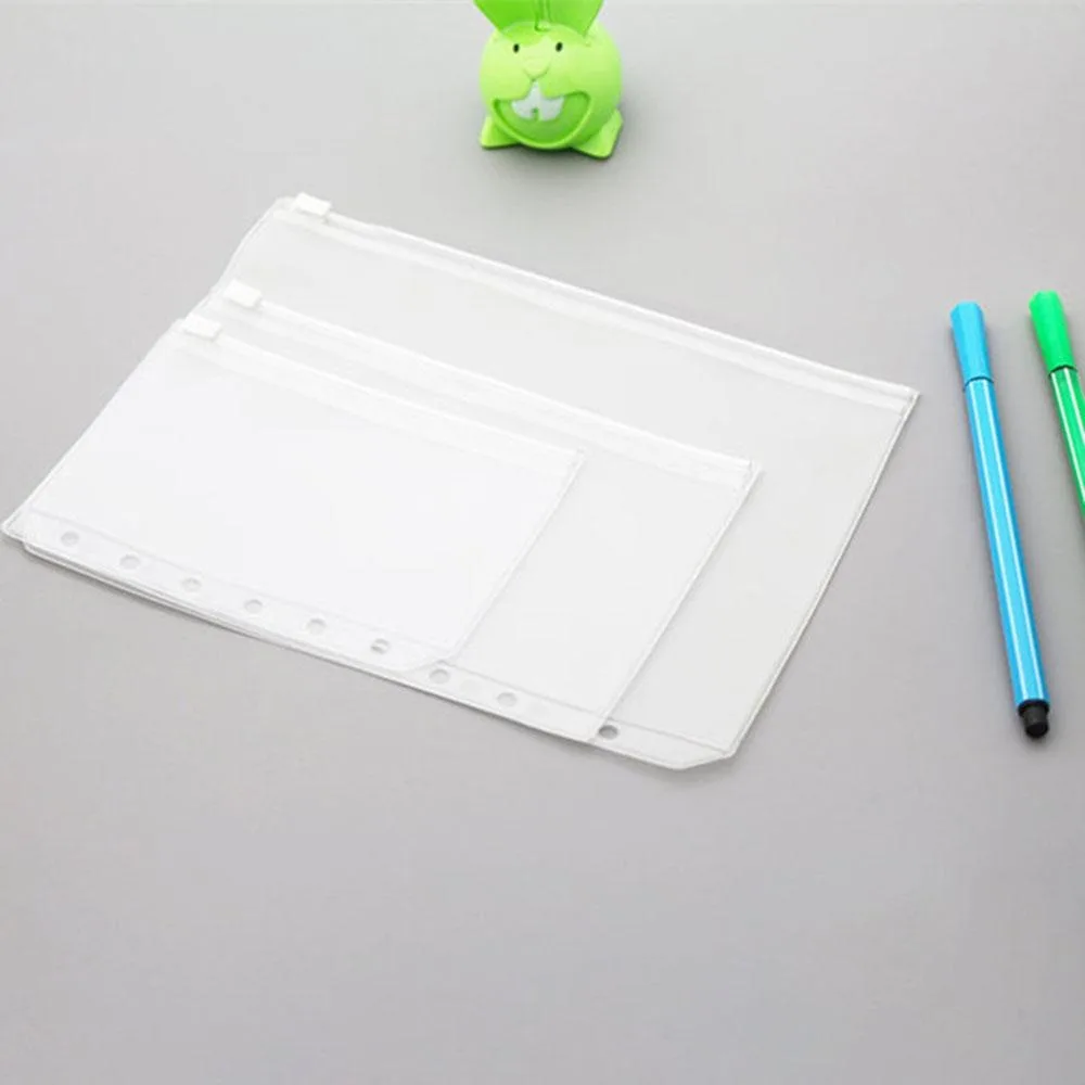 5PCS New 6-Hole Loose Leaf Bag Zipper Waterproof Envelopes Pocket PVC A5 A6 A7 Binder Pocket