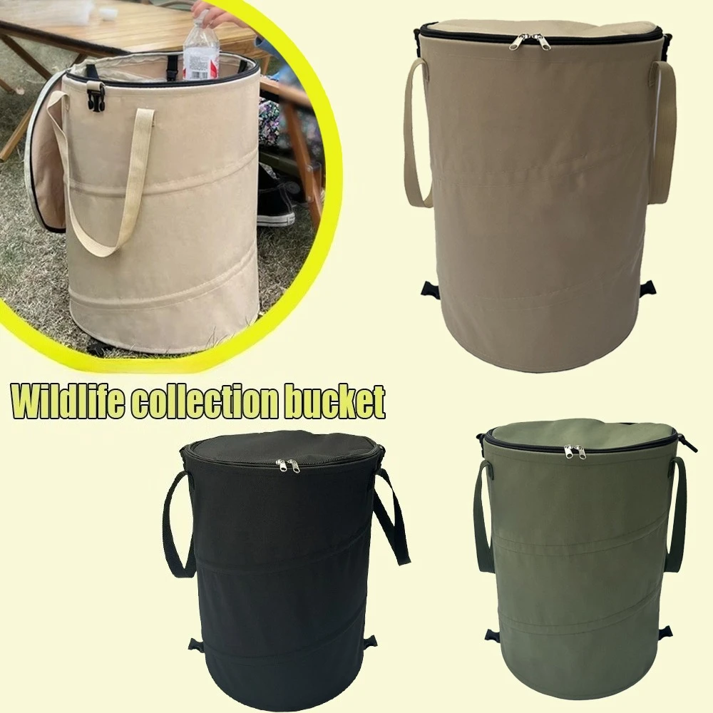 

Can Camping Trash Bin Can Portable Yard Waste Bag with Zipper Reusable Foldable Utility Container For Lawn Foldable Utility