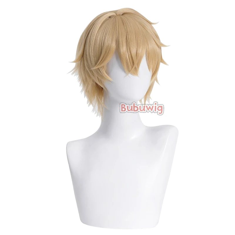 Bubuwig Synthetisch Haar Gepard Cosplay Pruiken Honkai: ster Rail Gepard 30Cm Korte Rechte Blonde Mannen Pruik Met Cap Hittebestendige