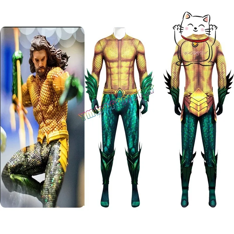 

Novel anime Arthur Curry DC cosplay jumpsuit adventure game in yellow green sea Halloween carnival night hot selling