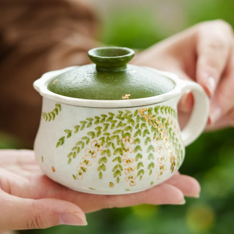 

Golden Wisteria Flower Mug Exquisite Ceramic Teacup with Tea Filter Household Tea Maker Chinese Porcelain Gift Luxury Coffee Cup