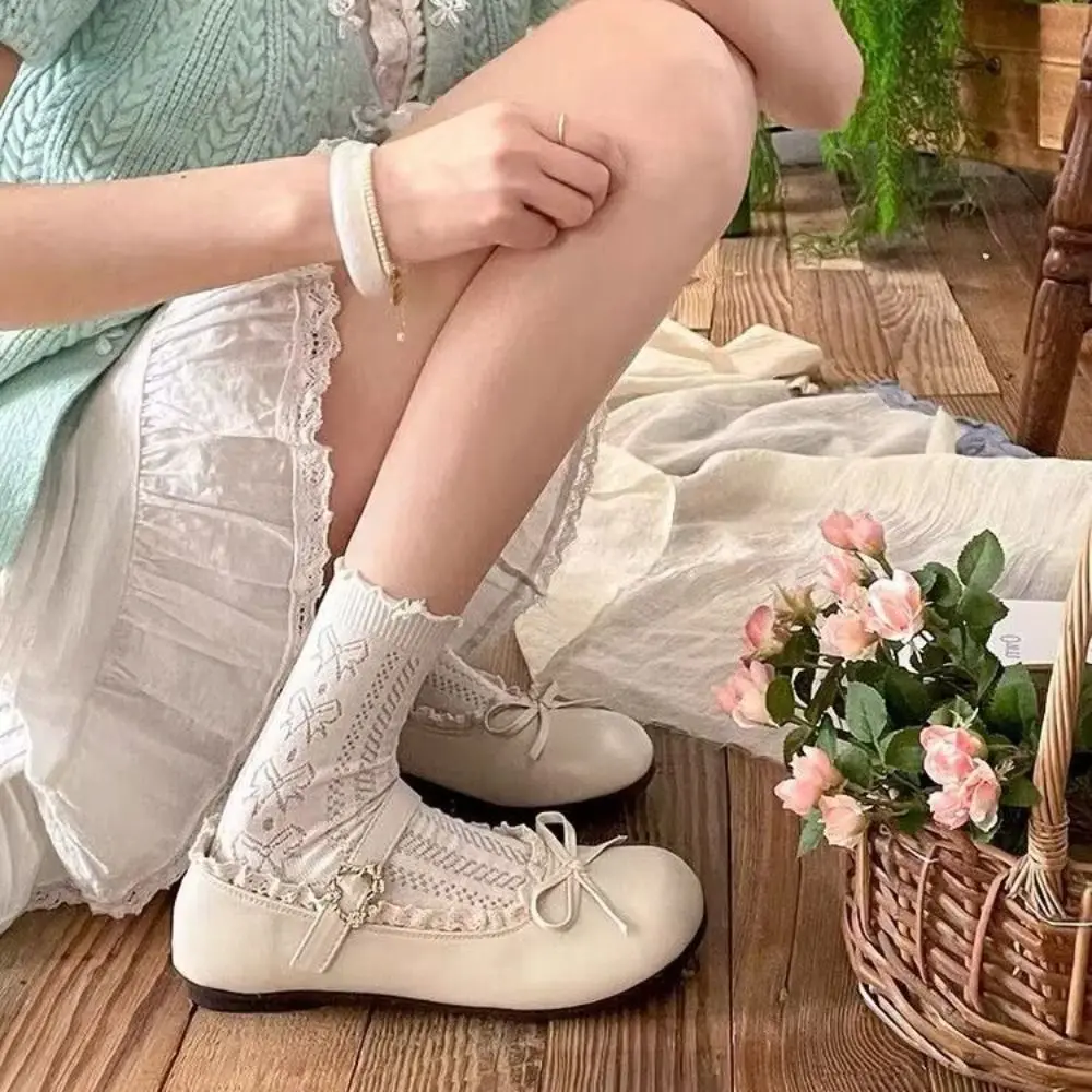 

Elegant PU Leather JK Flat Shoes Bow Lace Ruffled Slip On Loafers Sweet Soft Sole Casual Ballet Flats Women