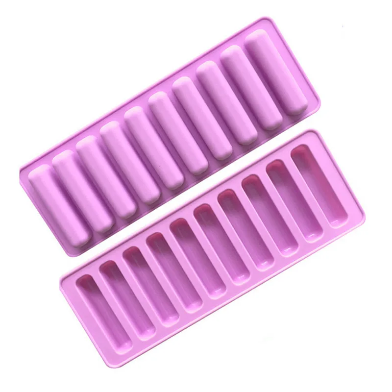 10 Grids Stick Shape Ice Tray Non-Stick Easy Release Push Popsicle Out Cylinder Silicone Ice Cube Tray Jelly Chocolate Mold