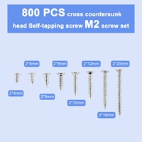 ABFA 800Pcs Stainless Steel Self Tapping Screw Assortment Kit Lock Nut Wood Thread Nail Screw Sets M2