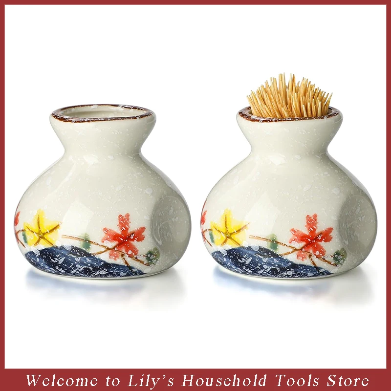 Ceramic Toothpick Holder Mini Retro Cotton Swab Storage Jar 