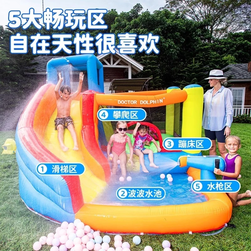 Doctor Dolphin Children's Inflatable Castle Bounce Bed Home Naughty Castle Indoor Small Slide Home Jumping Bed Toy