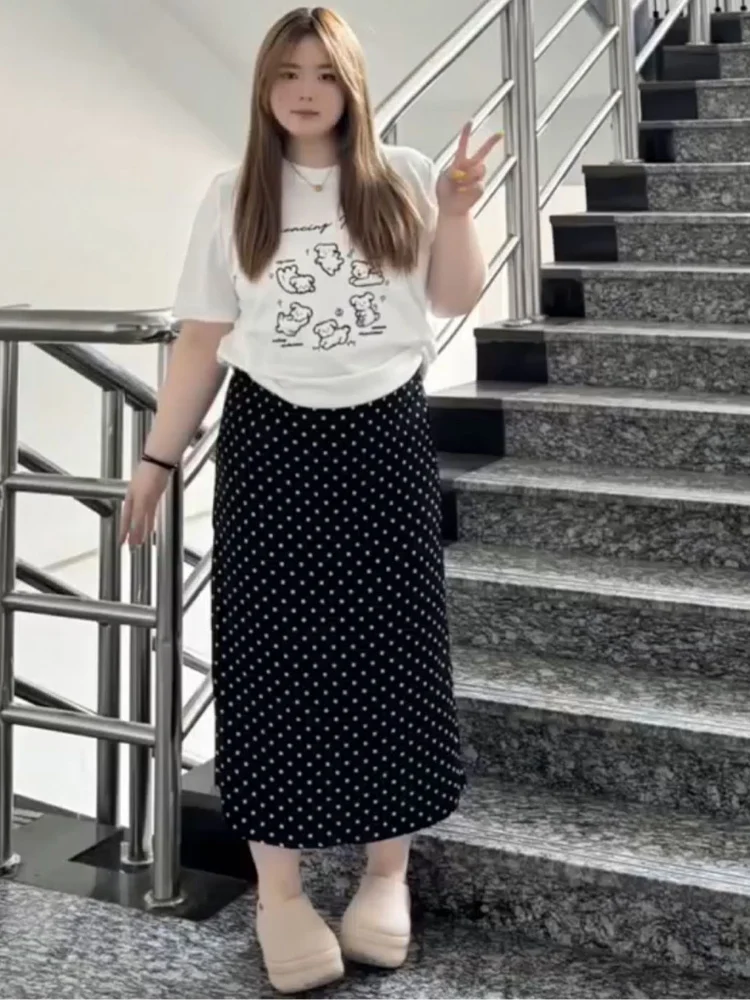 

Черная юбка миди в горошек женская, новая коллекция Весна 2025, с высокой талией, прямого кроя, из полиэстера, А-силуэт, простая и элегантная.