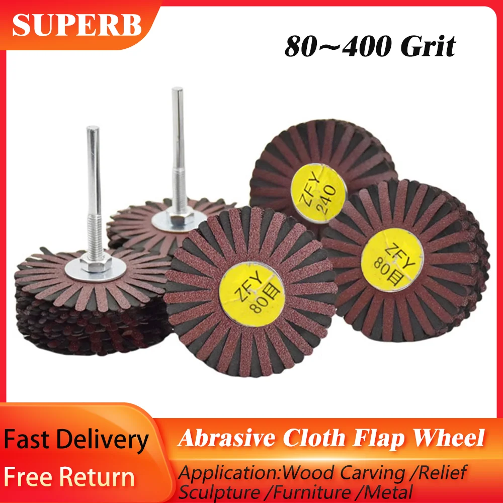 

1Pcs Abrasive Cloth Flap Wheel 80~400 Grit Polishing Sanding Screen With Handle Grinding Disc For Wood Root Carving Furniture