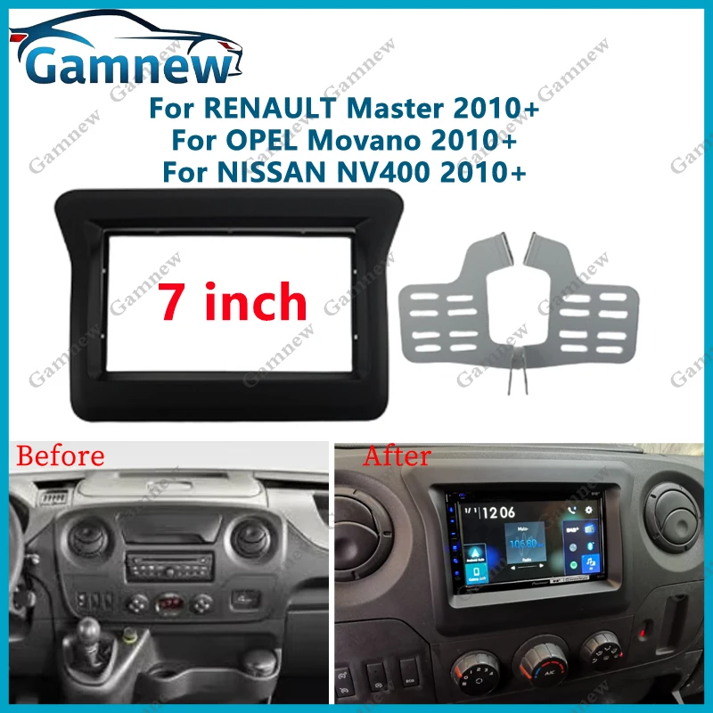 Panel de Radio Fascia para coche 2DIN de 7 pulgadas para RENAULT Master OPEL Movano NISSAN NV400 2010 + Kit de marco instalar placa frontal Facia