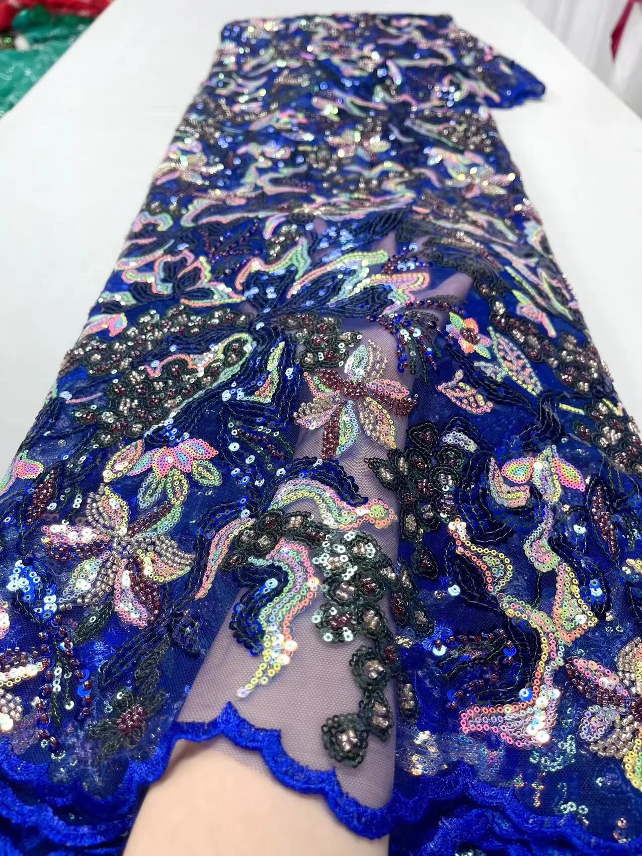 

New Arrival Beaded French Net Lace fabric peach African Tulle Lace Fabrics With Sequins Embroidery For Party Dress JY184