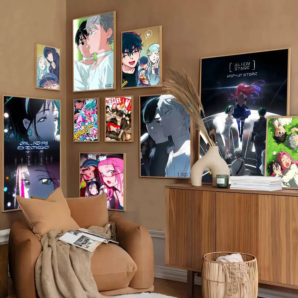 Anime pop a-ALIEN STAGE Vintage Posters Sticky Retro Kraft Paper Sticker DIY Room Bar Cafe Kawaii Room Decor