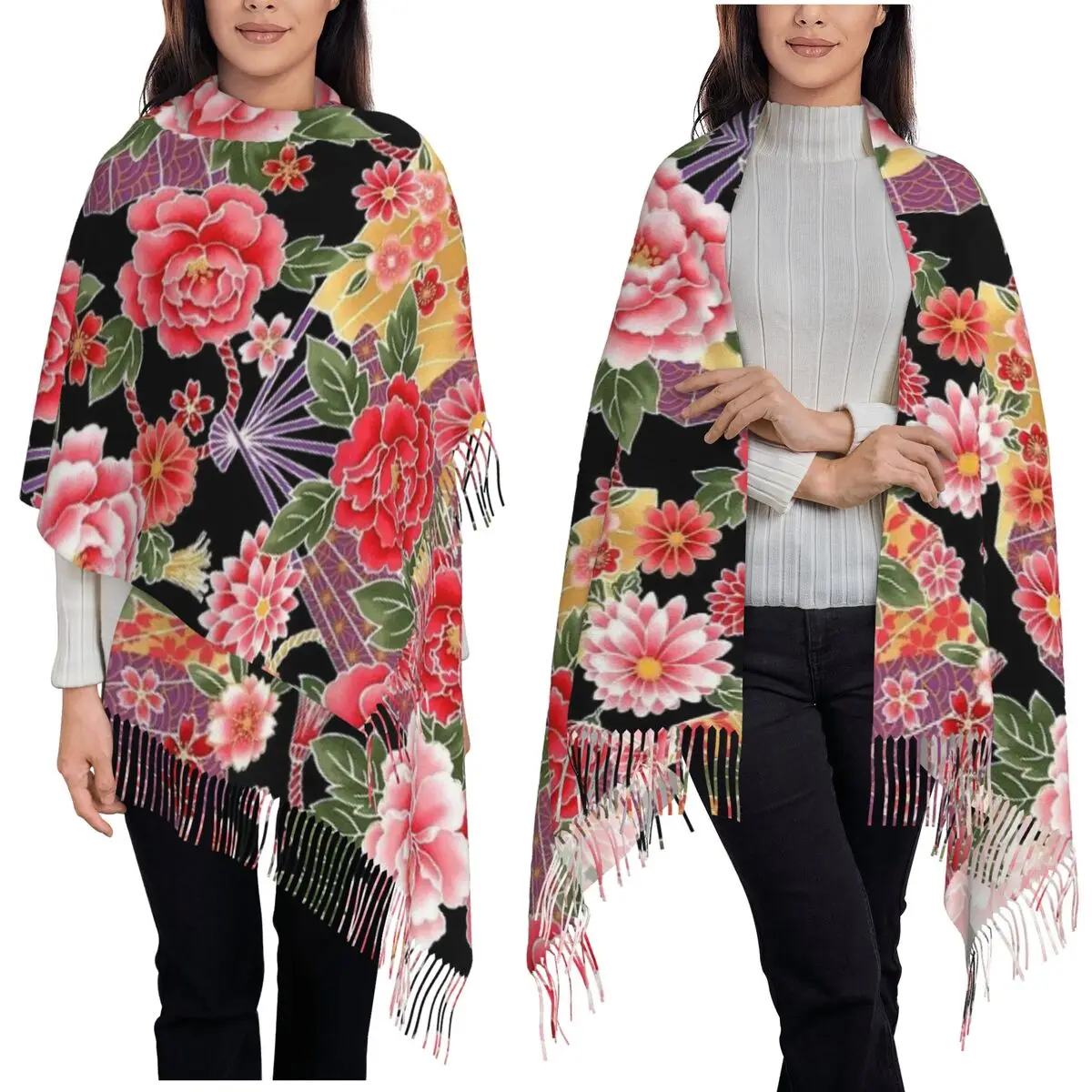 

Китайский шарф с кисточками, женские мягкие теплые шали и накидки, большая осенне-зимняя шаль