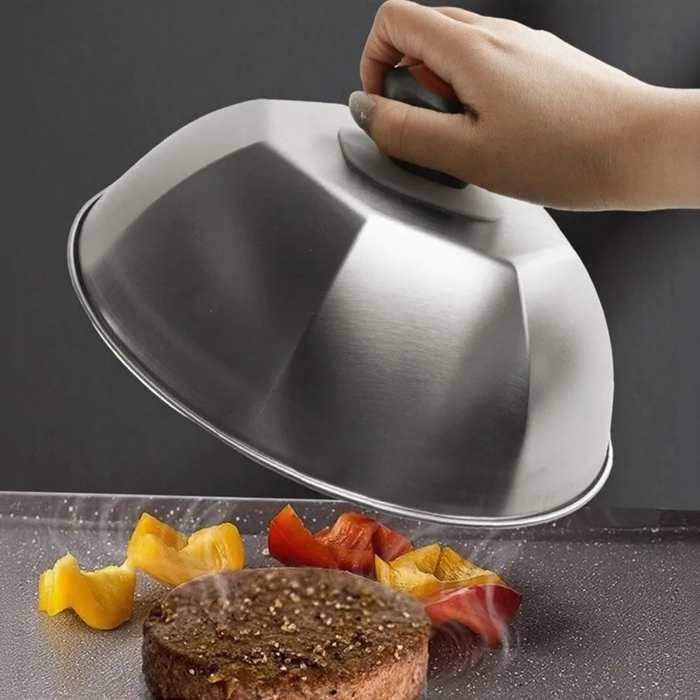 For Daily Life Cooking Stainless Steel Steak Lid Grilling Heat Retainer High Temperature Resistant Even Heat Distribution