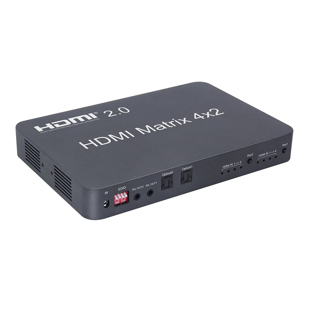 4K 60Hz 4x2 Matrix HDMI 2.0 Video Switch Splitter Converter with Audio Optical 4 in 2 Out for PS4 Camera Laptop PC To TV Monitor