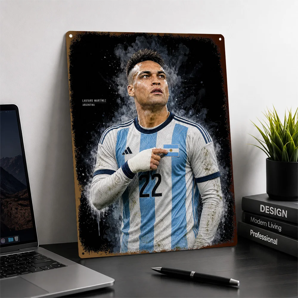 Lautaro Martínez Football Printed Poster Personalized Aluminum Metal Sign Matchday Hero Style Wall Art Made For Club Followers