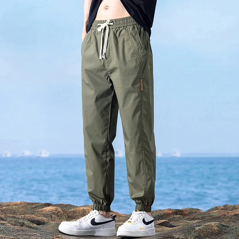 New Summer Brand Clothing Soft Lyocell Fabric Men\'s Casual Pants Thin Slim Elastic Waist Korea Jogger Ankle Length Trousers Male