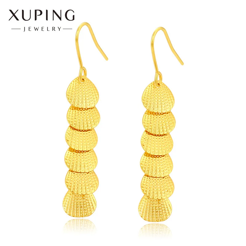 Luxury 24K 9999 Pure Gold real gold Women's Long Earrings Creative Shell Shape Tassel Ear Hook