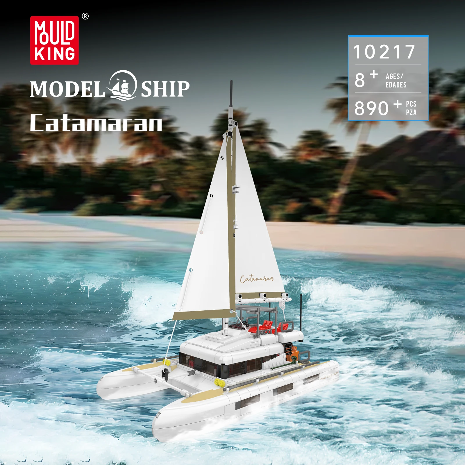 

890PCS Mould King 10217 Catamaran Building Blocks Sailing Boat Model Desktop Ornaments Kids Assembly Toy Sailboat Creative Gift
