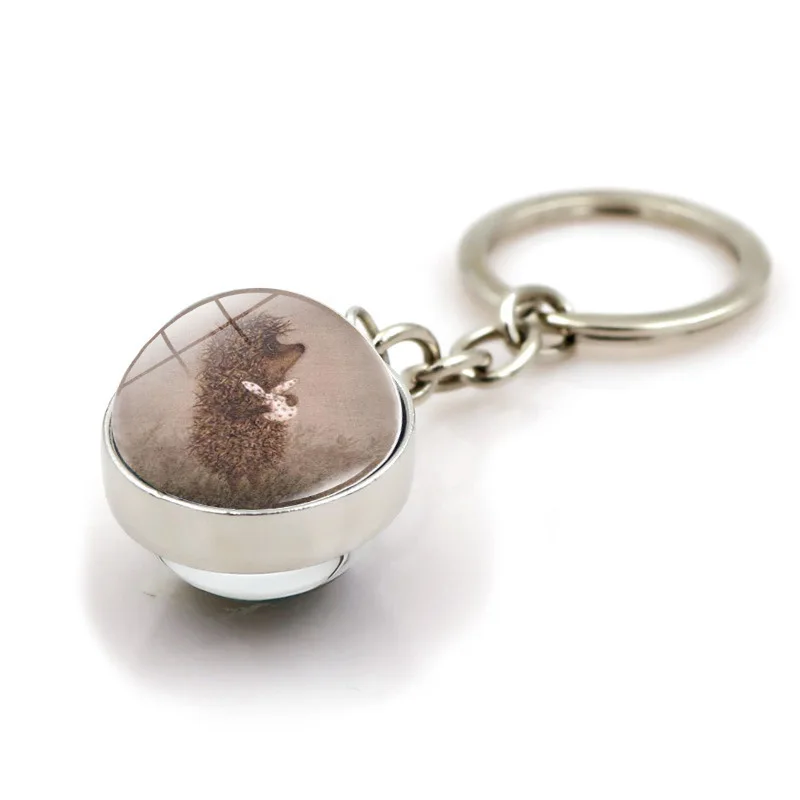 Fashion Hedgehog Pendant Time Gem Double-Sided Glass Ball Metal Keychain Pendant Birthday Gift Key Chains For Women Key Chains