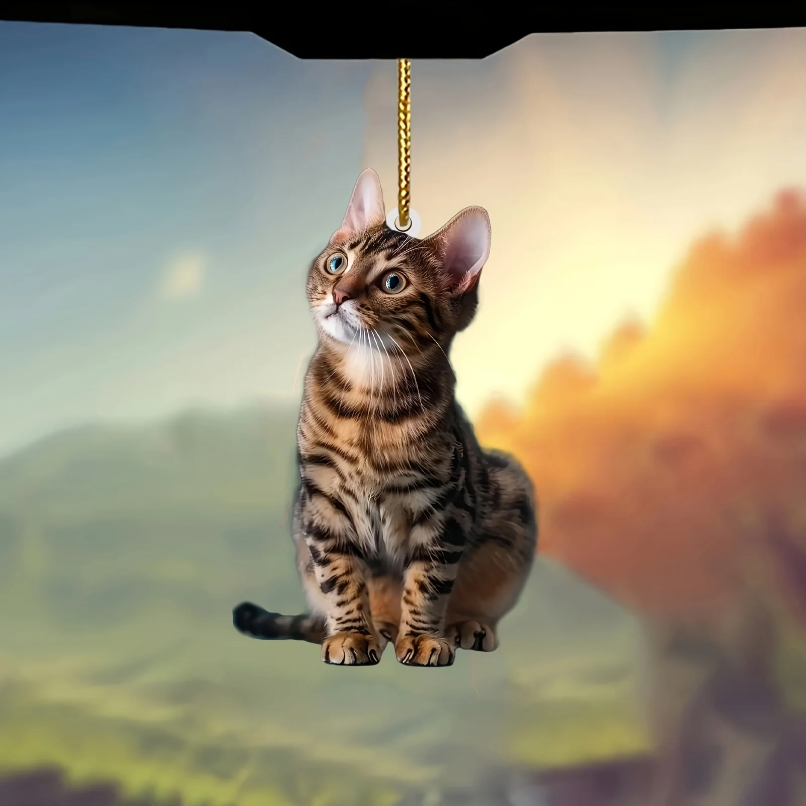 3pcs 2D Flat Cat Acrylic Pendant Hanging Ornament Realistic Animal Rearview Mirror Hangings Car Interior Decor Home Party Gifts