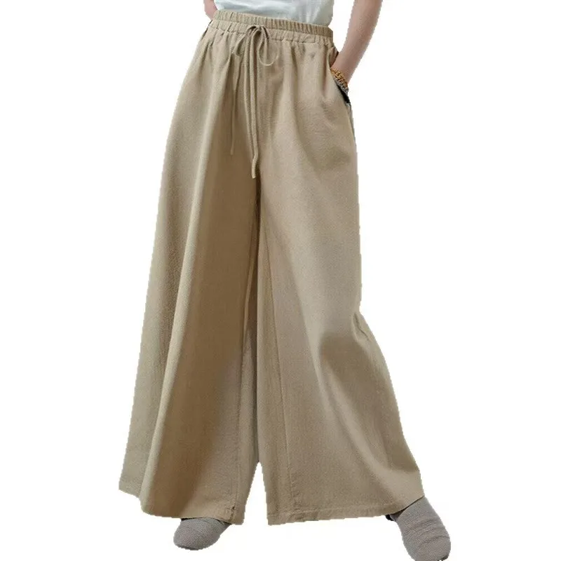 Casual versátil solto calças de perna larga cintura alta fibra poliéster senhoras faion outono temporada cor calças