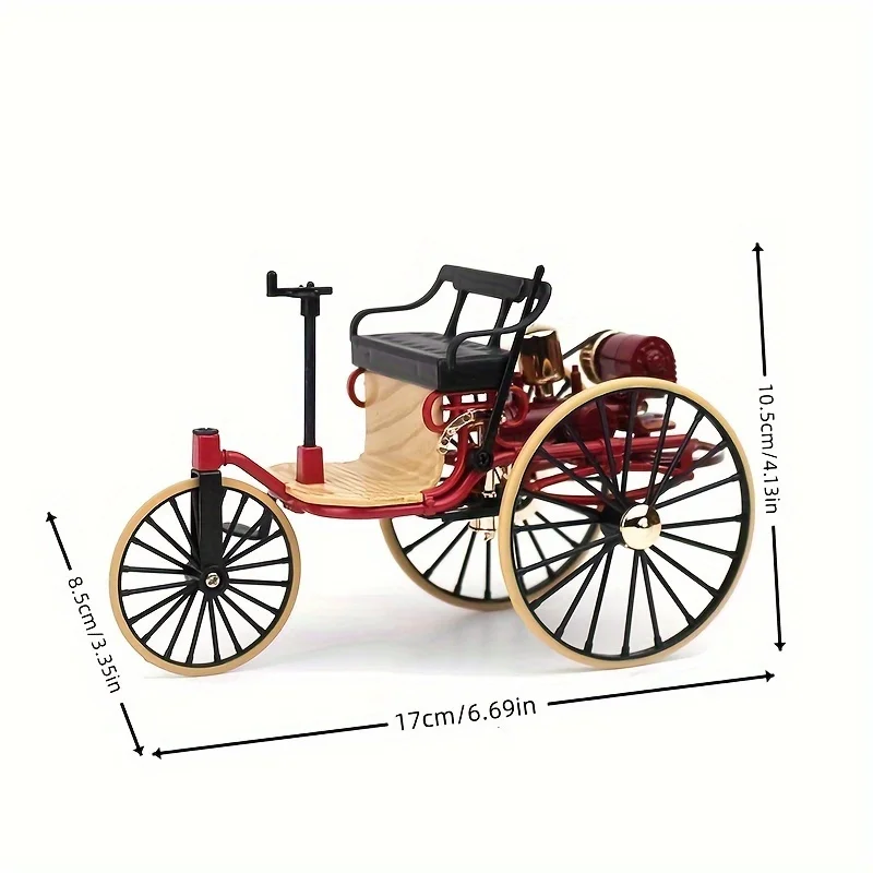 1 قطعة سيارة كلاسيكية عتيقة 1886 موديل رقم. 1 نسخة طبق الأصل من دراجة ثلاثية العجلات مصنوعة من خليط معدني، لعبة محاكاة دراجة ثلاثية العجلات مقاس 1:12 لمجموعة هدايا الأطفال