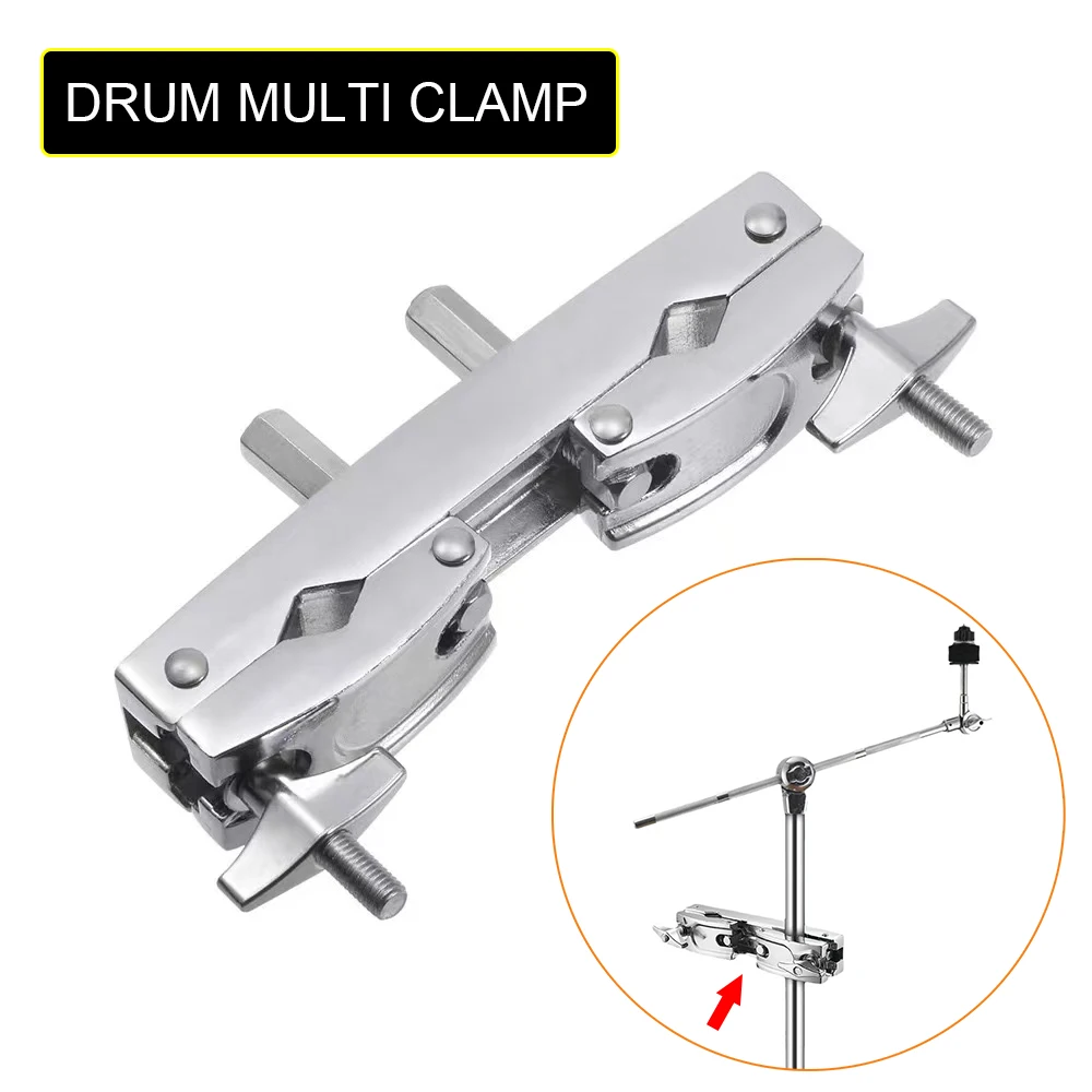 Drum Multi-clamp Alloy Silvery 2 Holes Adjustable Quick Release Multi-Clamp Construct Cymbal Stand Mount Holder for Drums Parts