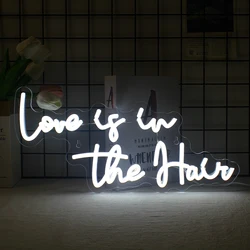 Love is in the Hair Neon Sign Dimmable Letter Neon Signs Powered USB for Anniversary Engagement Barbers Beauty Salons Decor