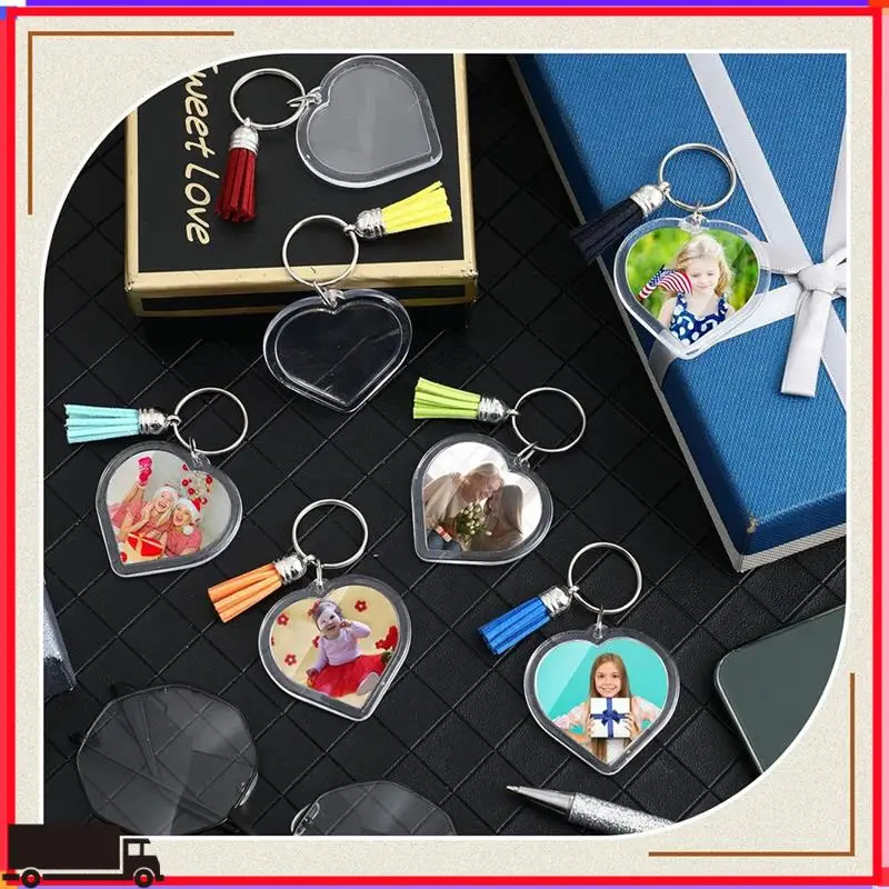 Premium 50 Sets Snap-In Acrylic Photo Frame Keychain Custom Insert Photo Keyring Clear Blank Picture Keyring With Tassels