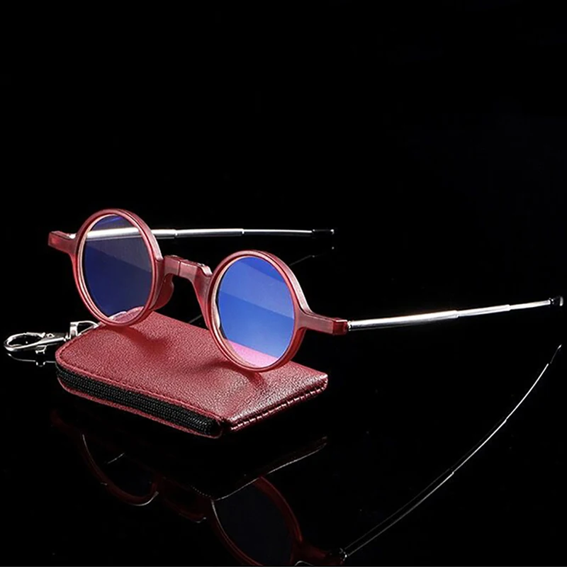 

Foldable circular reading glasses for men and women, portable smart anti-blue light glasses, Send leather glasses case