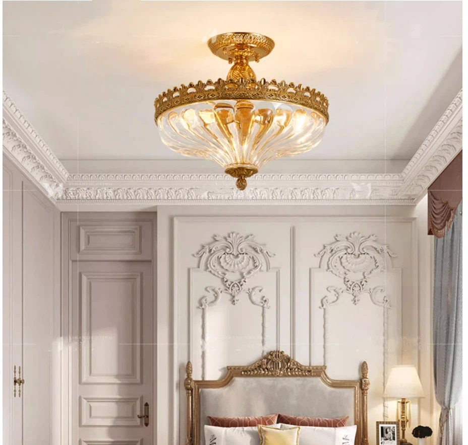 Modern European D41cm H36cm Glass Shade 90-265V Bronze Crystal Style Design Ceiling Lamp Copper Luster E27 LED Ceiling Lighting