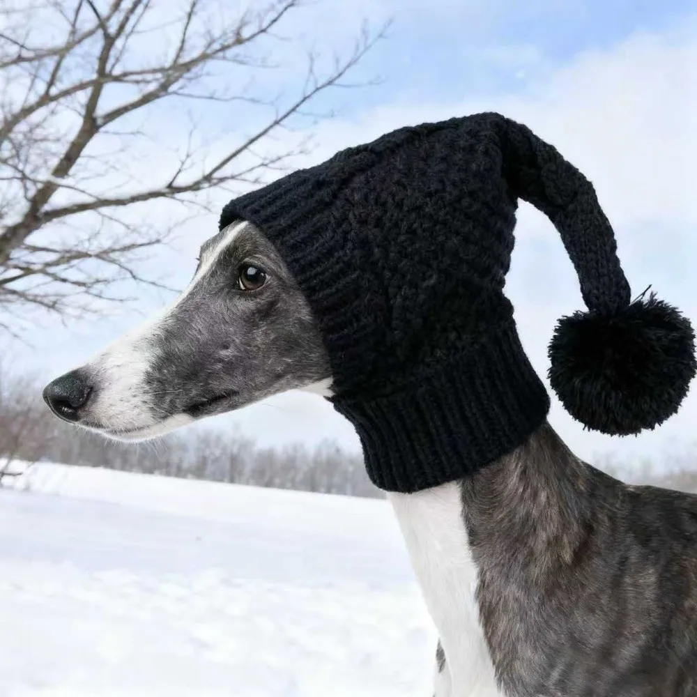 

Puppy Hood Stretchy Dog Knitted Hat Ears Cover Cozy Pet Head Wrap Warm with Ball Dog Headgear Daily Use
