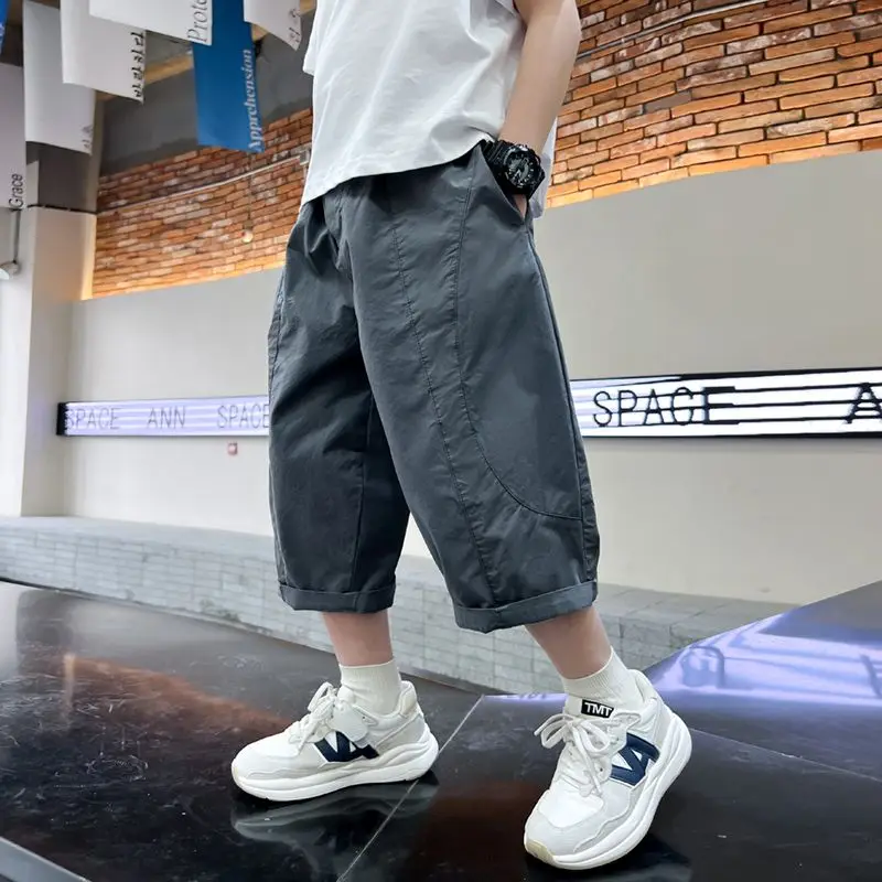Boys Summer Thin Pants Kids Loose Casual 3/4 Capri Trousers Cool Fashion Trendy Clothing