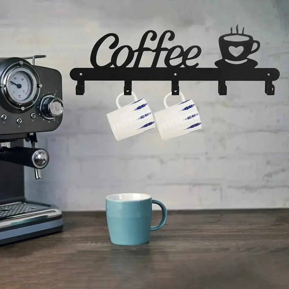 Metal Wall Mounted Coffee Mug Rack Holder, Coat Hat Key Hooks Organizer, Durable Space Saving Home Kitchen view 4