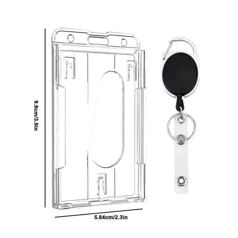 Double Badge Holder Vertical 2 Card Badge Holder With Thumb Slots Hard Transparent Case Protector With Retractable Badge