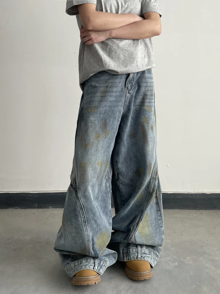 American Street Style Cargo Pants for Women Baggy Vintage Blue New Wide Leg Oversized Denim Pants Women Loose Design Y2k Jeans