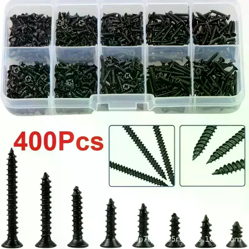 400/800PCS Set Screw M2 Black Self Tapping Assortment Kit Locking Screws And Wood Screws