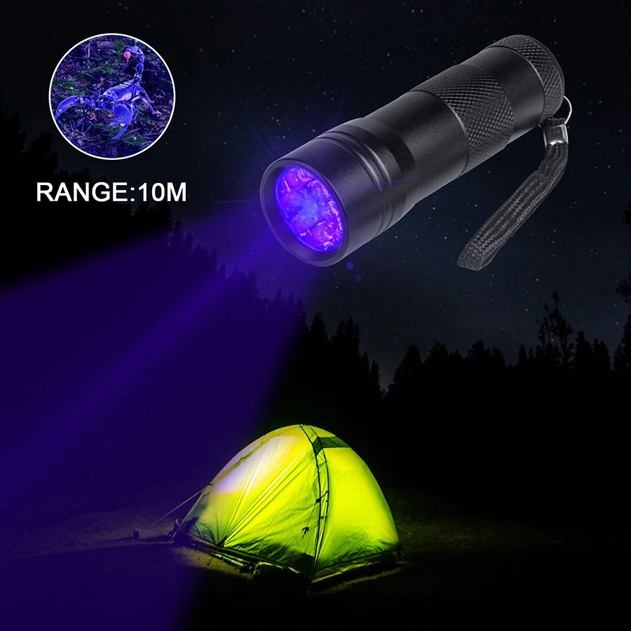 395nm Uv Black Light AAA Battery Torch Pet Stain Detector Nail Drying Purple Light Catch Scorpion Mini Flashlight 12 Led Uv Lamp