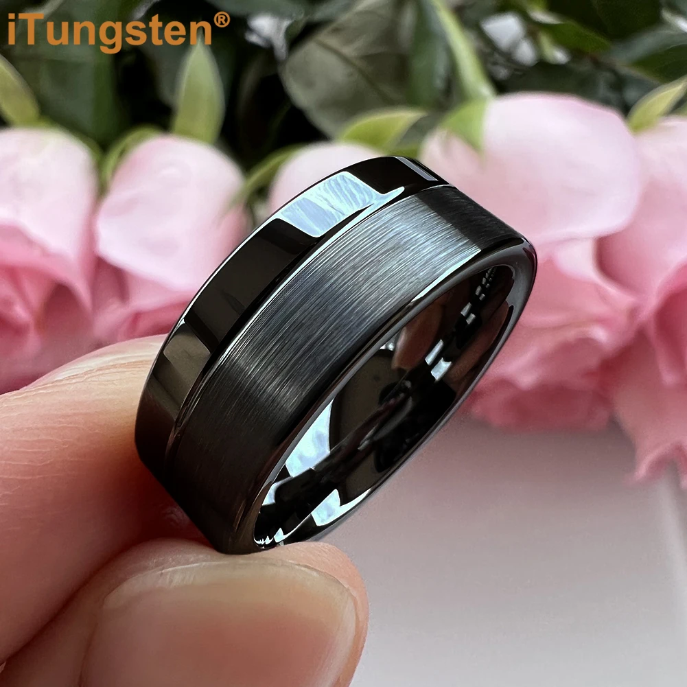 iTungsten Dropshipping 6mm 8mm Men Women Ring Tungsten Wedding Band Classic Jewelry Offset Groove Polished Brushed Finish