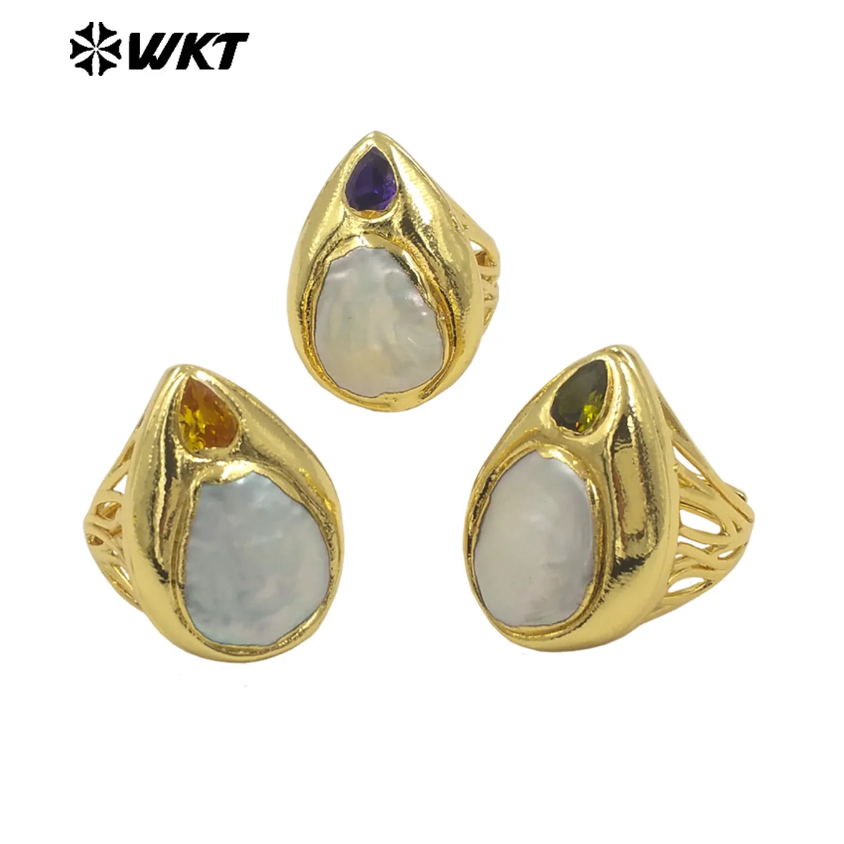 WT-MPR127 Cubic Zircon Freshwater Pearl Extraordinary Ring With 18k Real Gold Plated For Women Special Jewelry Gifts