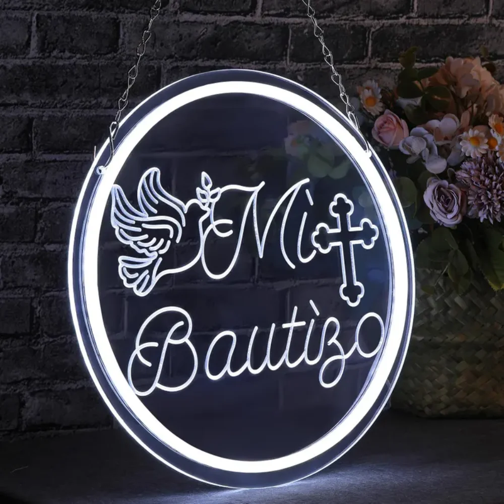 Mi Bautizo Sign Neon for Wall Decor Mi Bautizo Decorations USB Baptism Decor for Children Birthday Party Room Garden Christmas