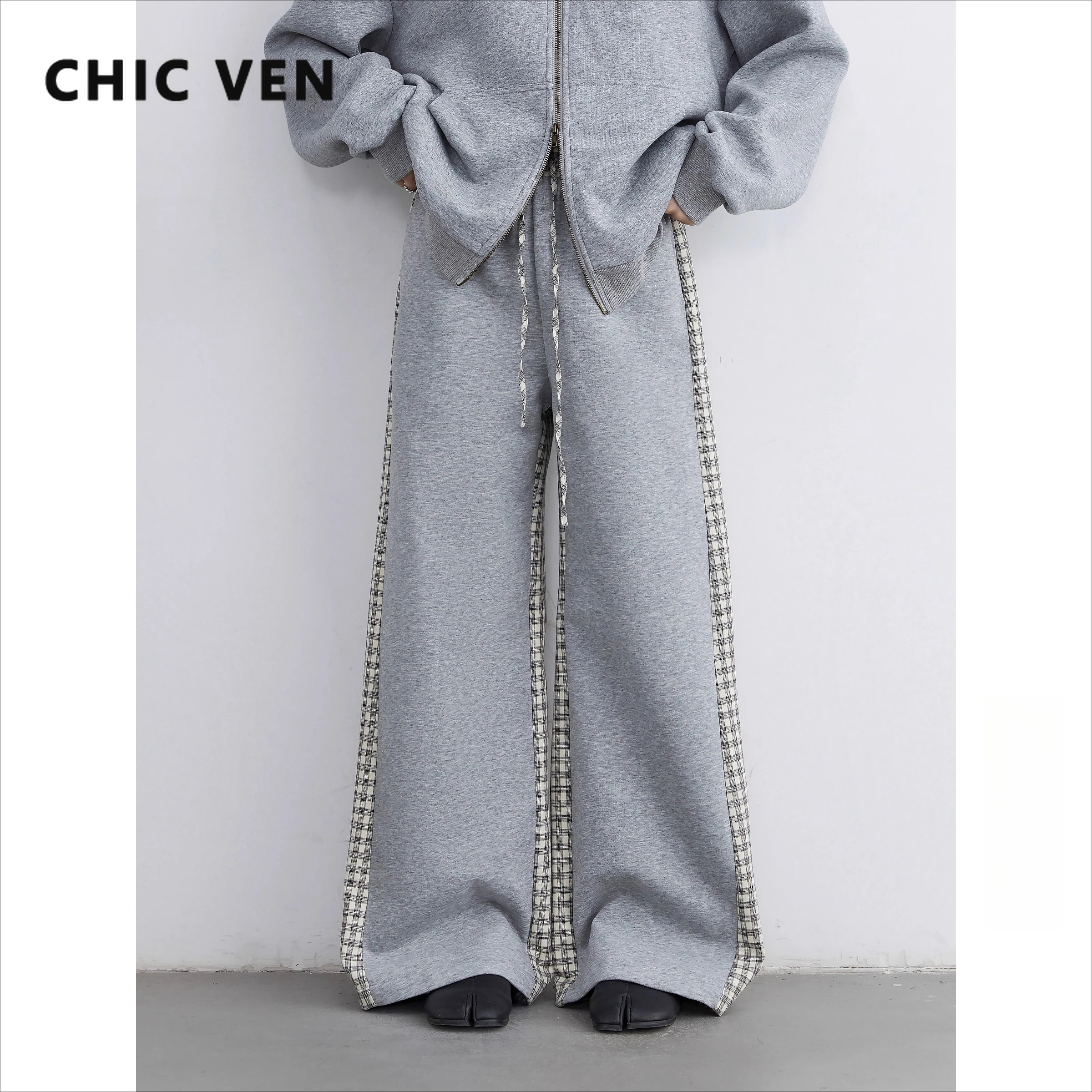 

Женские брюки CHIC VEN, свободные повседневные новые дизайнерские клетчатые лоскутные спортивные штаны с эластичной резинкой на талии, прямые брюки, осень-зима 2025