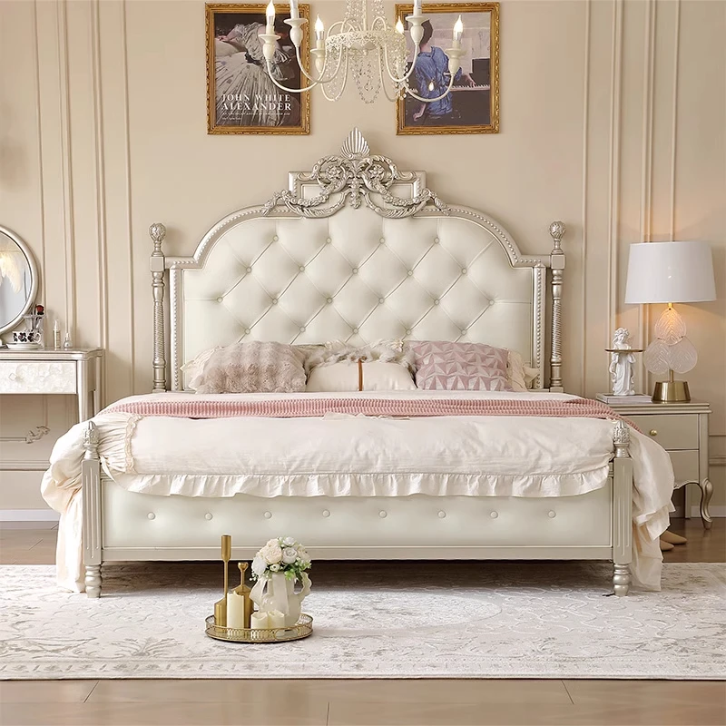 

European Leather Massage Bed Wooden Castle Princess Sleeping Bedroom Luxury Bed Sofa Modern Letto Matrimoniale Salon Furniture