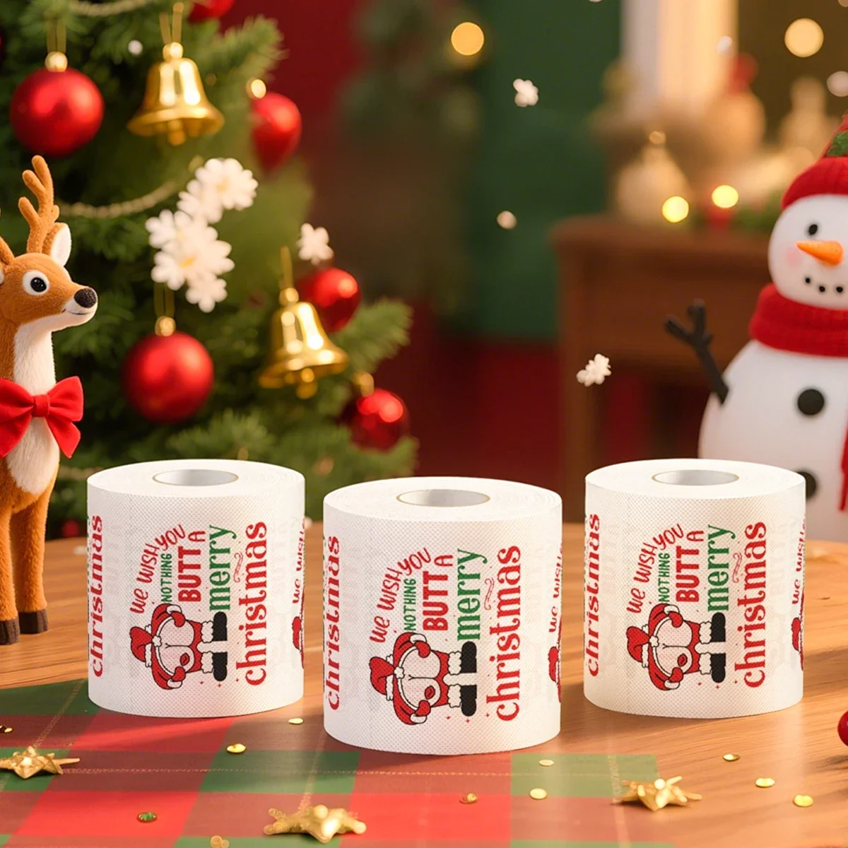 1/5pcs Happy 2026 New Year Christmas Toilet Roll Paper Xmas Tissue Roll Kitchen Home Decoration Holiday Party Supplies