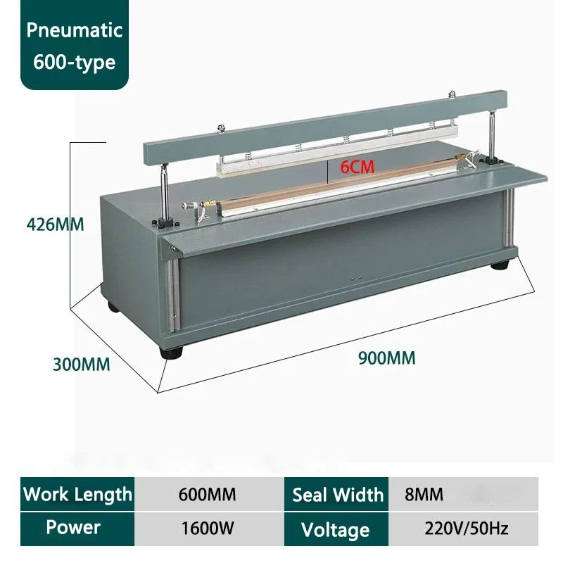 

Desktop Pedal Pneumatic Sealing Machine A600 Automatic Commercial Shrink Film Sealer Aluminum Foil Bag Heat Sealing Machine