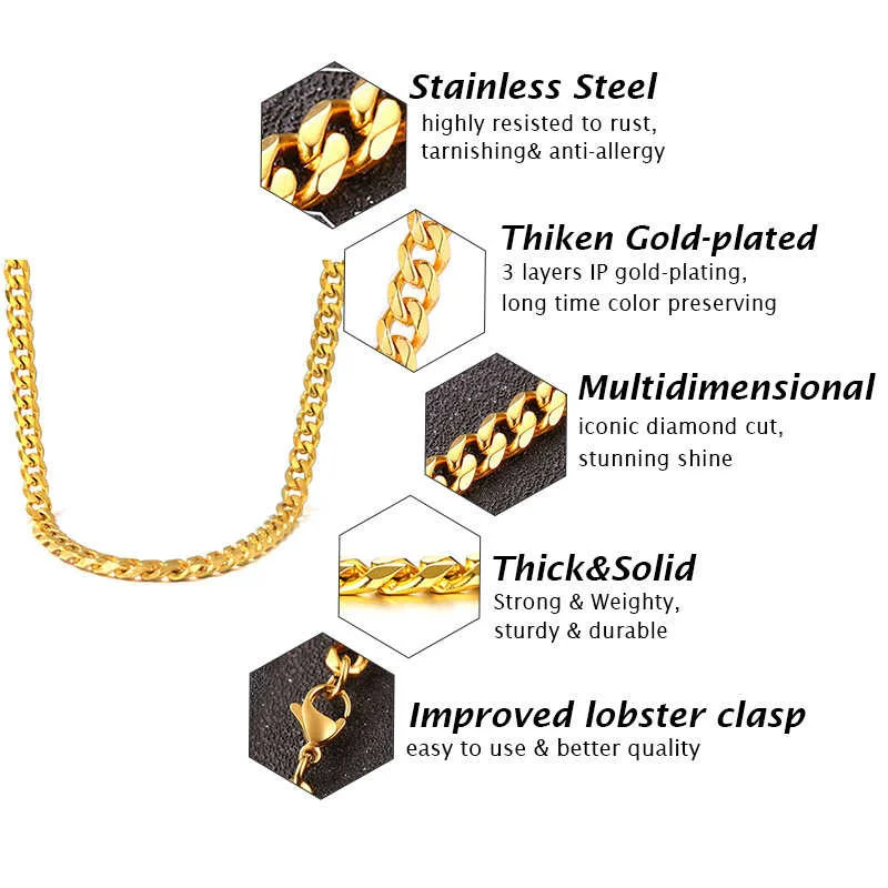 Vnox kubanische Ketten halskette für Männer Frauen, Basic Punk Edelstahl Bordstein ketten kette, Vintage Gold Farbe Massiv metall kragen – Detail 18