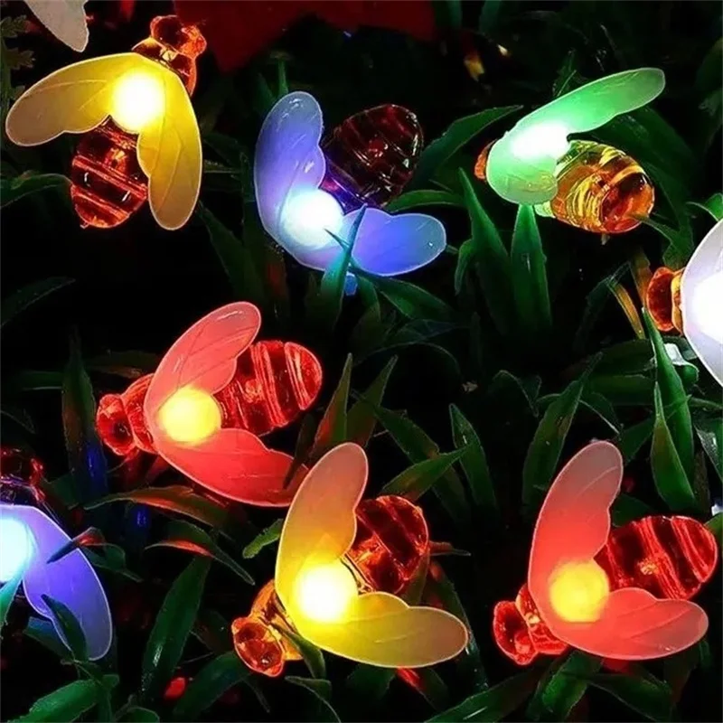 Solar String Light Cute Bee Outdoor Light Wedding Home Garden Patio Party Christmas Tree Honeybee Starry Fairy Decor Lamp