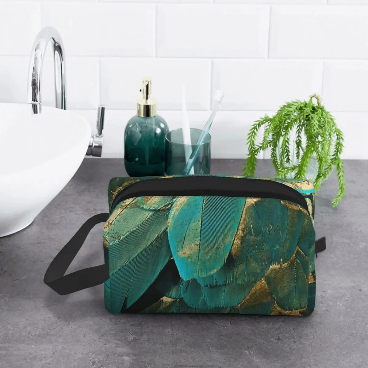 Estuche para lápices con purpurina y plumas, color verde azulado y dorado, para niño y niña, caja para bolígrafos, bolsa para lápices, suministros de papelería, bolsa organizadora para mujer